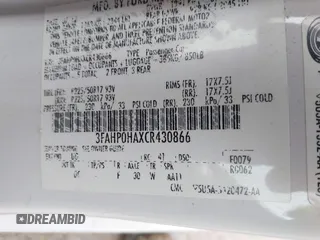 2012 Ford Fusion SE with VIN 3FAHP0HAXCR430866, listed as a IAAI auction lot 41676183 with 128,049 mi miles and . Bid and sale history available at DreamBid. Image 9.