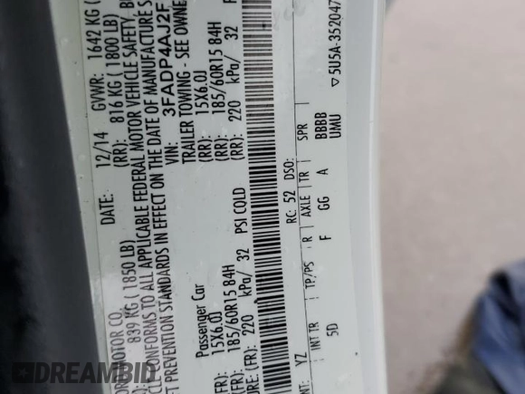 2015 Ford Fiesta S with VIN 3FADP4AJ2FM161490, listed as a Copart auction lot 50323285 with 70,025 mi miles and Salvage Title. Bid and sale history available at DreamBid. Image 14.