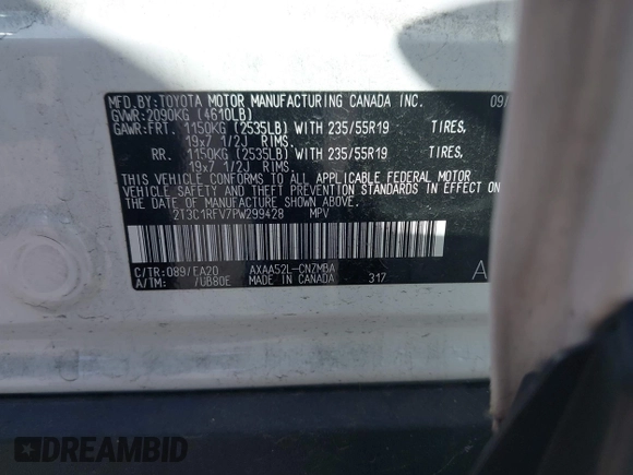 2023 Toyota RAV4 XLE Premium with VIN 2T3C1RFV7PW299428, listed as a IAAI auction lot 42527306 with 9,853 mi miles and . Bid and sale history available at DreamBid. Image 9.