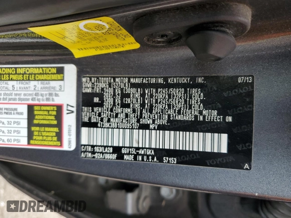 2013 Toyota Venza LE z VIN 4T3BK3BB1DU095107, wystawiony jako Copart lot #53665455 z przebiegiem 148 020 mil mil oraz Szkoda całkowita • Salvage title. Historia ofert i sprzedaży dostępna na DreamBid. Obrazek 15.