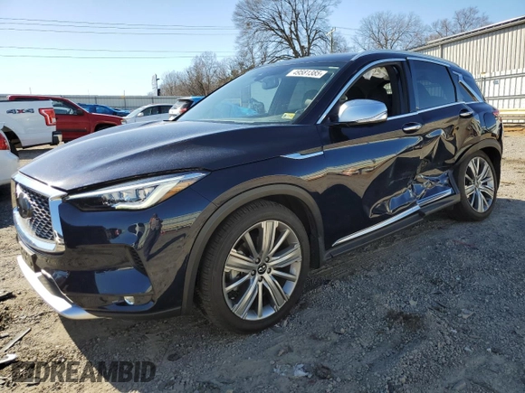 2021 Infiniti QX50 SENSORY with VIN 3PCAJ5CB8MF108806, listed as a Copart auction lot 49581385 with 26,057 mi miles and Salvage Title. Bid and sale history available at carsss.com. Image 1.