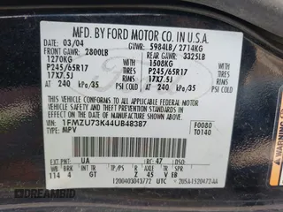 2004 Ford Explorer XLT с VIN 1FMZU73K44UB48387, выставлен на аукционе IAAI как лот 42282886 с пробегом 149 087 миль миль и . История ставок и продаж доступна на DreamBid. Изображение 9.