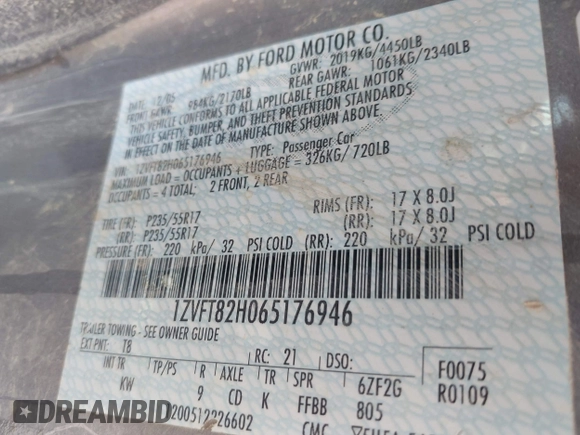 2006 Ford Mustang GT Deluxe с VIN 1ZVFT82H065176946, выставлен на аукционе IAAI как лот 42472942 с пробегом 157 711 миль миль и . История ставок и продаж доступна на DreamBid. Изображение 9.