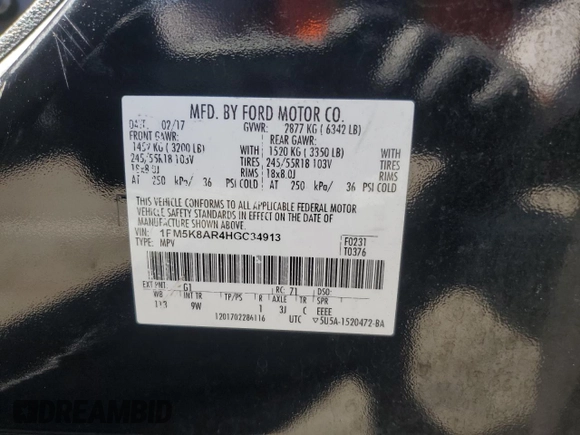 2017 Ford Police Interceptor Utility z VIN 1FM5K8AR4HGC34913, wystawiony jako Copart lot #58042205 z przebiegiem 73 298 mil mil oraz Szkoda całkowita • Salvage title. Historia ofert i sprzedaży dostępna na DreamBid. Obrazek 13.