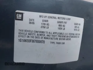 2006 Chevrolet Cobalt with VIN 1G1AK55S367650670, listed as a IAAI auction lot 41344825 with 227,779 mi miles and . Bid and sale history available at DreamBid. Image 9.