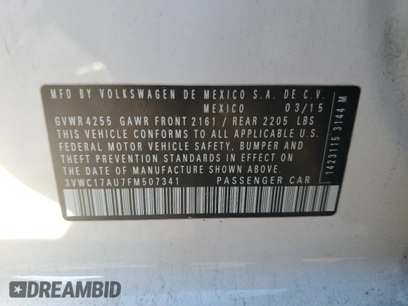2015 Volkswagen Golf SportWagen TSI SE with VIN 3VWC17AU7FM507341, listed as a Copart auction lot 71239944 with 118,119 mi miles and Salvage Title. Bid and sale history available at carsss.com. Image 12.
