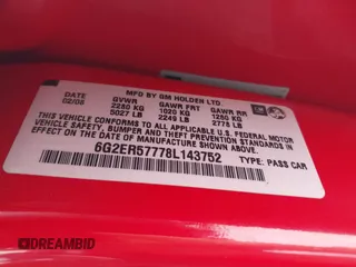 2008 Pontiac G8 with VIN 6G2ER57778L143752, listed as a IAAI auction lot 41260913 with 110,091 mi miles. Bid and sale history available at carsss.com. Image 9.