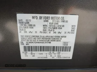 2017 Ford Explorer XLT with VIN 1FM5K7DH6HGC31749, listed as a IAAI auction lot 41839014 with 173,564 mi miles and . Bid and sale history available at DreamBid. Image 9.