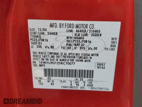 2005 Ford Escape XLT with VIN 1FMYU93125KC70077, listed as a Copart auction lot 69504824 with 152,216 mi miles and Salvage Title. Bid and sale history available at carsss.com. Image 13.