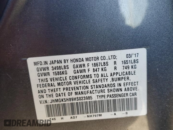 2017 Honda Fit EX-L with VIN JHMGK5H89HS023985, listed as a Copart auction lot 85795274 with Not Provided miles and Salvage Title. Bid and sale history available at DreamBid. Image 14.
