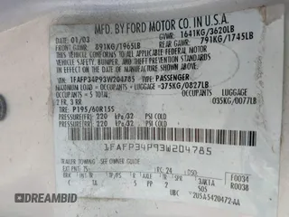 2003 Ford Focus SE with VIN 1FAFP34P93W204785, listed as a IAAI auction lot 42012026 with Not Provided miles and . Bid and sale history available at carsss.com. Image 9.