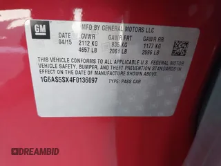 2015 Cadillac CTS Performance RWD with VIN 1G6AS5SX4F0136097, listed as a IAAI auction lot 42613633 with 173,103 mi miles and . Bid and sale history available at DreamBid. Image 9.