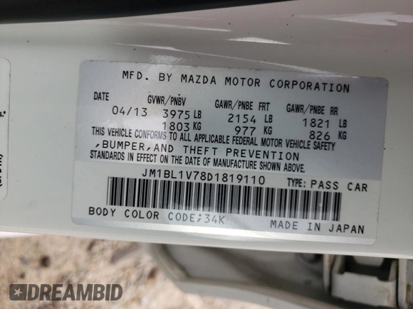 2013 Mazda 3 i Touring with VIN JM1BL1V78D1819110, listed as a Copart auction lot 53026535 with 77,212 mi miles and Salvage Title. Bid and sale history available at DreamBid. Image 14.
