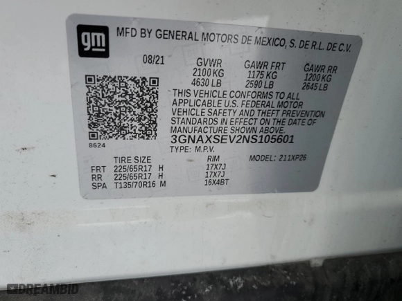 2022 Chevrolet Equinox LS with VIN 3GNAXSEV2NS105601, listed as a Copart auction lot 82583224 with 41,800 mi miles and Salvage Title. Bid and sale history available at carsss.com. Image 16.