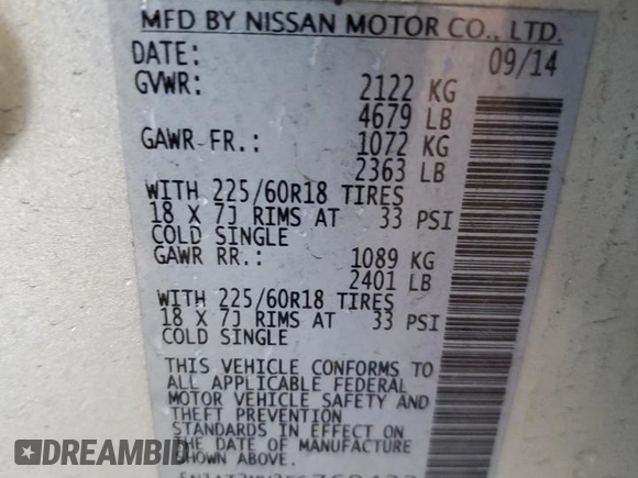 2015 Nissan Rogue SL with VIN 5N1AT2MV3FC769432, listed as a Copart auction lot 48476015 with 125,884 mi miles and Salvage Title. Bid and sale history available at carsss.com. Image 12.