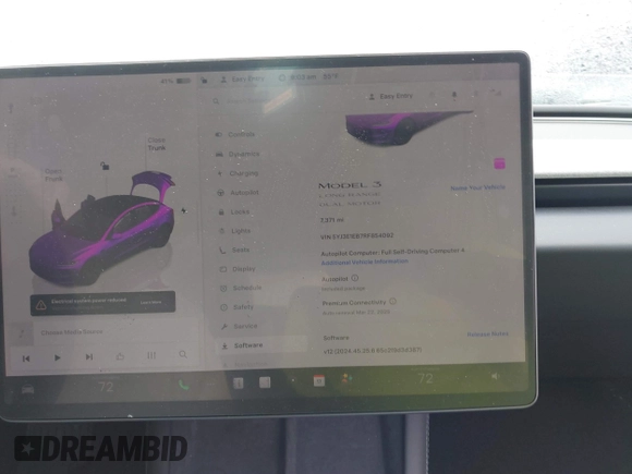 2024 Tesla Model 3 Long Range with VIN 5YJ3E1EB7RF854092, listed as a IAAI auction lot 41697646 with 7,371 mi miles and . Bid and sale history available at DreamBid. Image 7.