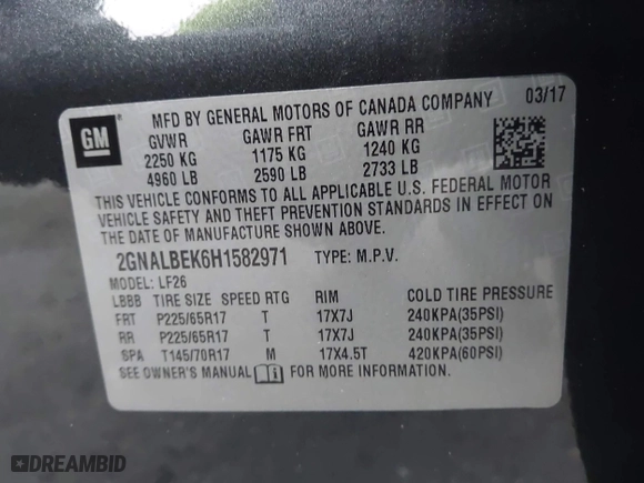2017 Chevrolet Equinox LS with VIN 2GNALBEK6H1582971, listed as a IAAI auction lot 41975557 with 48,787 mi miles. Bid and sale history available at carsss.com. Image 9.
