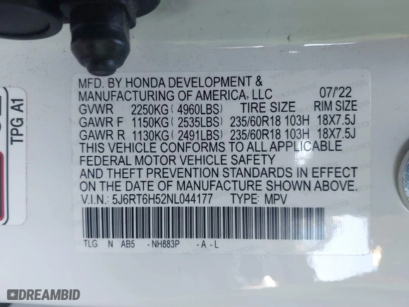 2022 Honda CR-V Hybrid EX with VIN 5J6RT6H52NL044177, listed as a IAAI auction lot 41621933 with 29,518 mi miles. Bid and sale history available at carsss.com. Image 9.