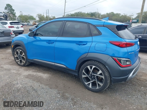 2022 Hyundai Kona Limited with VIN KM8K53A30NU883808, listed as a IAAI auction lot 41763757 with 49,811 mi miles. Bid and sale history available at carsss.com. Image 3.