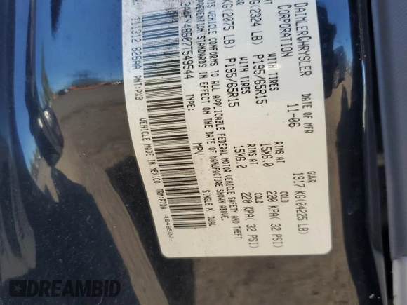 2007 Chrysler PT Cruiser with VIN 3A4FY48B07T549544, listed as a Copart auction lot 53407075 with 122,434 mi miles and Clean Title. Bid and sale history available at carsss.com. Image 12.