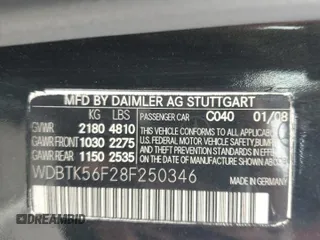 2008 Mercedes-Benz CLK 350 with VIN WDBTK56F28F250346, listed as a Copart auction lot 82059404 with 124,621 mi miles and Clean title. Bid and sale history available at DreamBid. Image 12.