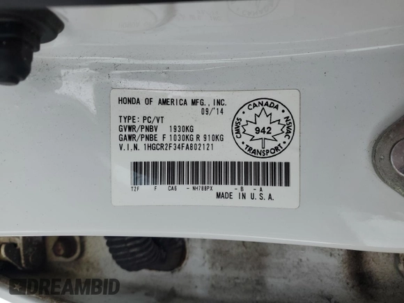 2015 Honda Accord Sedan LX with VIN 1HGCR2F34FA802121, listed as a Copart auction lot 46115235 with 126,084 mi miles and Salvage Title. Bid and sale history available at carsss.com. Image 13.