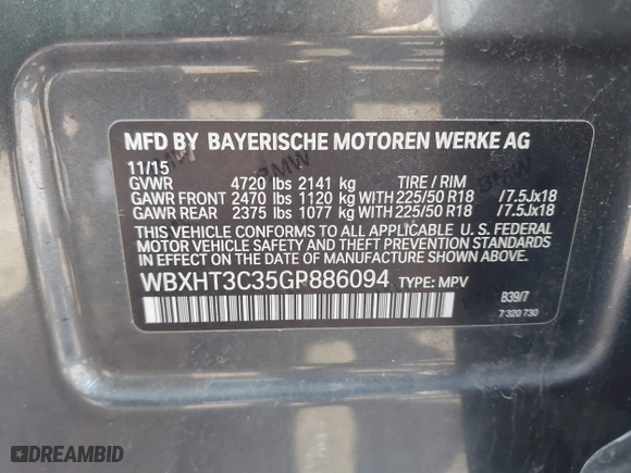 2016 BMW X1 xDrive28i with VIN WBXHT3C35GP886094, listed as a IAAI auction lot 42009639 with 61,739 mi miles. Bid and sale history available at carsss.com. Image 9.