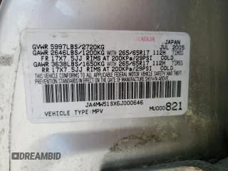 2006 Mitsubishi Montero Limited z VIN JA4MW51SX6J000646, wystawiony jako Copart lot #52957045 z przebiegiem 204 876 mil mil oraz Szkoda całkowita • Salvage title. Historia ofert i sprzedaży dostępna na DreamBid. Obrazek 13.