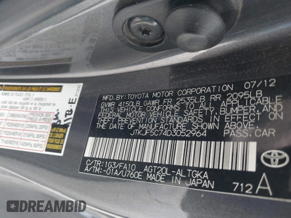 2013 Scion tC with VIN JTKJF5C74D3052964, listed as a IAAI auction lot 41804627 with 244,013 mi miles. Bid and sale history available at carsss.com. Image 9.