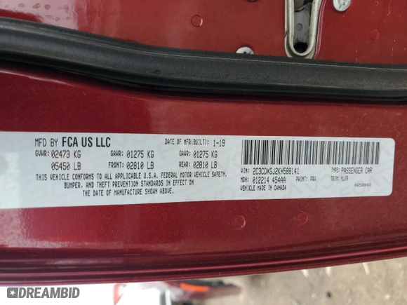 2019 Dodge Charger Scat Pack with VIN 2C3CDXGJ2KH588141, listed as a Copart auction lot 48631715 with 145,250 mi miles and Salvage Title. Bid and sale history available at carsss.com. Image 15.