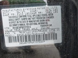 2019 Nissan Sentra S with VIN 3N1AB7AP6KY370514, listed as a IAAI auction lot 41935170 with 63,891 mi miles and . Bid and sale history available at DreamBid. Image 9.