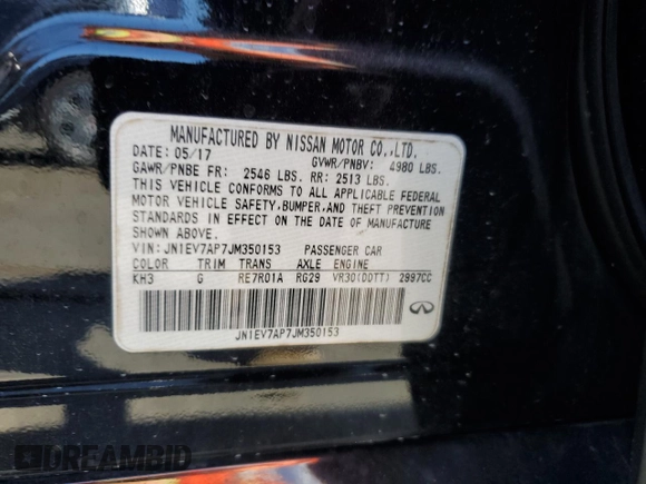 2018 Infiniti Q50 Luxe with VIN JN1EV7AP7JM350153, listed as a Copart auction lot 49594995 with 114,375 mi miles and Salvage title. Bid and sale history available at DreamBid. Image 13.