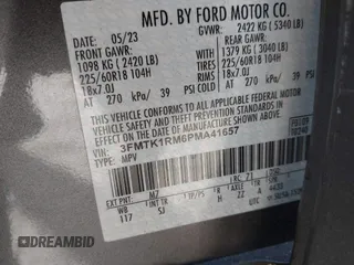 2023 Ford Mustang Mach-E Select z VIN 3FMTK1RM6PMA41657, wystawiony jako IAAI lot #42310403 z przebiegiem Nie podano mil oraz . Historia ofert i sprzedaży dostępna na DreamBid. Obrazek 9.