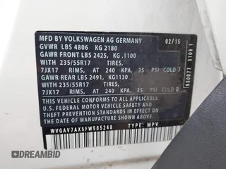 2015 Volkswagen Tiguan R-Line with VIN WVGAV7AX5FW585248, listed as a IAAI auction lot 41909618 with 137,448 mi miles and . Bid and sale history available at DreamBid. Image 9.