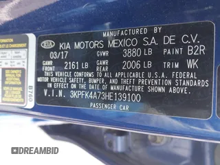 2017 Kia Forte LX with VIN 3KPFK4A73HE139100, listed as a IAAI auction lot 42112650 with 116,222 mi miles and . Bid and sale history available at carsss.com. Image 9.