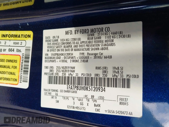 2019 Ford Mustang EcoBoost с VIN 1FATP8UH0K5120934, выставлен на аукционе IAAI как лот 42016049 с пробегом 76 508 миль миль и . История ставок и продаж доступна на DreamBid. Изображение 9.