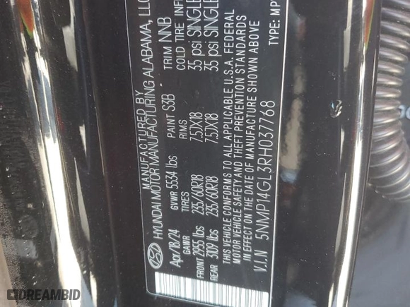 2024 Hyundai Santa Fe SE with VIN 5NMP14GL3RH037768, listed as a Copart auction lot 49528415 with 18,886 mi miles and Salvage Title. Bid and sale history available at carsss.com. Image 15.