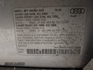 2021 Audi Q5 Premium with VIN WA1AAAFY1M2018483, listed as a IAAI auction lot 41606572 with 39,647 mi miles. Bid and sale history available at carsss.com. Image 9.