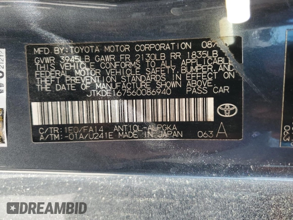 2006 Scion tC with VIN JTKDE167560086940, listed as a Copart auction lot 53303155 with 264,986 mi miles and Salvage Title. Bid and sale history available at carsss.com. Image 13.