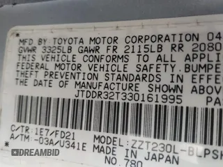 2003 Toyota Celica GT with VIN JTDDR32T330161995, listed as a IAAI auction lot 41437754 with 150,727 mi miles. Bid and sale history available at carsss.com. Image 9.