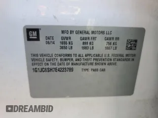 2014 Chevrolet Sonic LT with VIN 1G1JC6SH7E4223789, listed as a Copart auction lot 49537395 with 76,856 mi miles and Salvage Title. Bid and sale history available at carsss.com. Image 14.