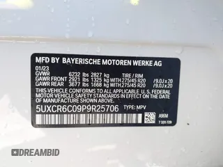 2023 BMW X5 xDrive40i with VIN 5UXCR6C09P9R25706, listed as a IAAI auction lot 42446957 with 34,004 mi miles and . Bid and sale history available at DreamBid. Image 9.