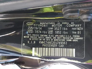 2014 Hyundai Accent GLS with VIN KMHCT4AE2EU749061, listed as a IAAI auction lot 42017566 with 93,929 mi miles. Bid and sale history available at carsss.com. Image 9.