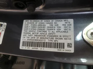2019 Honda CR-V EX-L with VIN 2HKRW2H80KH632112, listed as a Copart auction lot 56723642 with 36,641 mi miles. Bid and sale history available at carsss.com. Image 10.