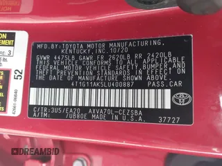 2020 Toyota Camry SE with VIN 4T1G11AK5LU400887, listed as a IAAI auction lot 41723723 with 93,443 mi miles. Bid and sale history available at carsss.com. Image 9.