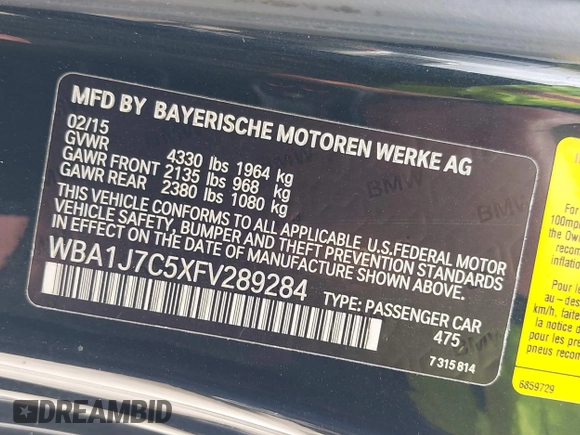 2015 BMW 2 Series M235i with VIN WBA1J7C5XFV289284, listed as a IAAI auction lot 42626668 with 179,944 mi miles and . Bid and sale history available at DreamBid. Image 9.