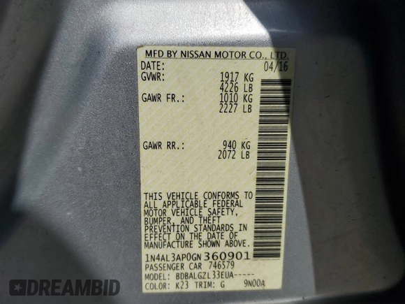 2016 Nissan Altima S z VIN 1N4AL3AP0GN360901, wystawiony jako Copart lot #55363765 z przebiegiem 155 822 mil mil oraz Szkoda całkowita • Salvage title. Historia ofert i sprzedaży dostępna na DreamBid. Obrazek 12.