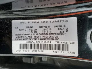 2020 Mazda 3 with VIN JM1BPALM2L1158699, listed as a Copart auction lot 53919195 with 60,401 mi miles and Salvage title. Bid and sale history available at DreamBid. Image 12.