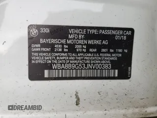 2018 BMW 3 Series 330i z VIN WBA8B9G53JNV00383, wystawiony jako Copart lot #60149505 z przebiegiem 152 711 mil mil oraz Czysty tytuł • Clean title. Historia ofert i sprzedaży dostępna na DreamBid. Obrazek 12.