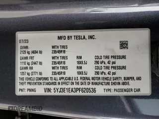 2023 Tesla Model 3 z VIN 5YJ3E1EA3PF620536, wystawiony jako Copart lot #54509885 z przebiegiem 11 483 mil mil oraz Szkoda całkowita • Salvage title. Historia ofert i sprzedaży dostępna na DreamBid. Obrazek 12.